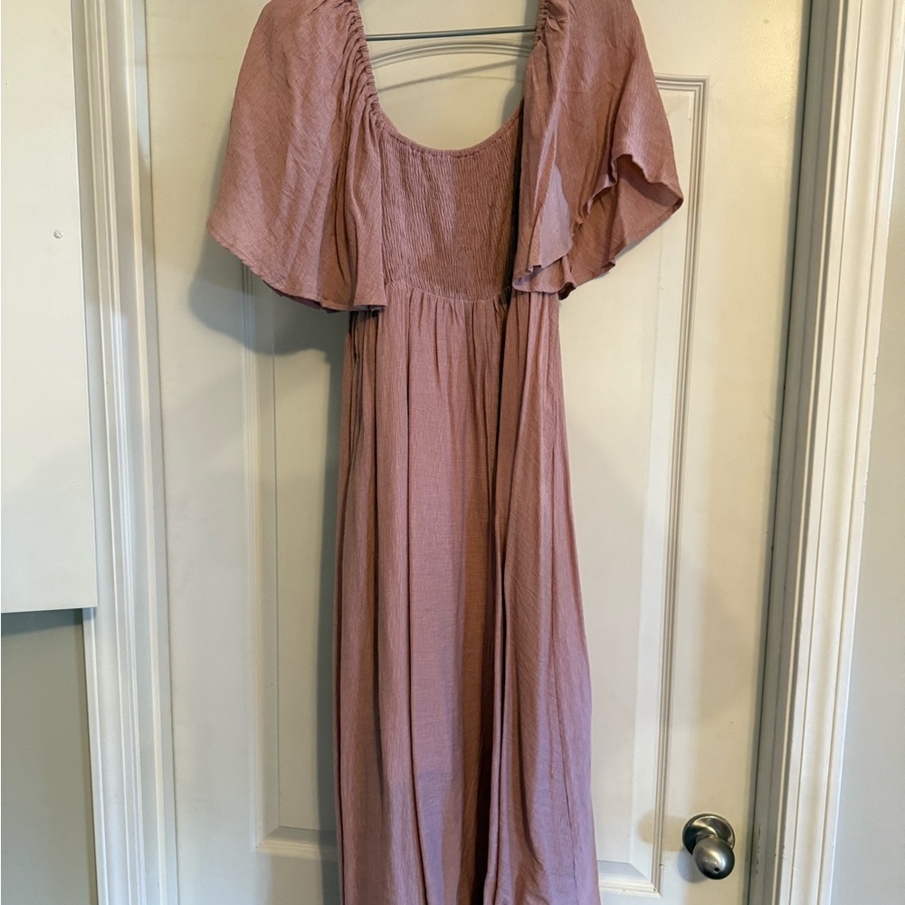 Pinkblush Ott Dusty Rose Midi Dress with Tie Front baby shower girl pink dress - Picture 3 of 7